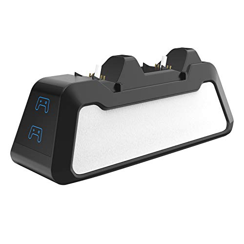 MagiDeal Mango de Juego de Carga rápida Tipo C USB de Carga rápida Controlador Dual estación de Carga Dock con indicador LED para Sony Playstation5 PS5 - Blanco y Negro