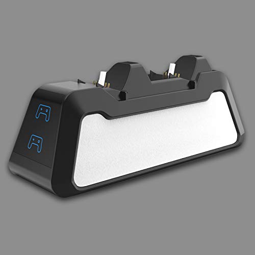 MagiDeal Mango de Juego de Carga rápida Tipo C USB de Carga rápida Controlador Dual estación de Carga Dock con indicador LED para Sony Playstation5 PS5 - Blanco y Negro