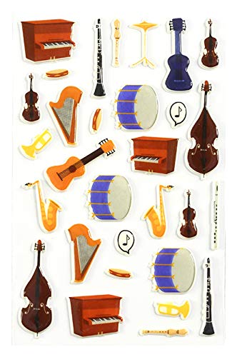 Maildor CY079C - Un sachet de gommettes 3D Cooky 1 planche 7,5x12cm, Instruments de musique (30 stickers)