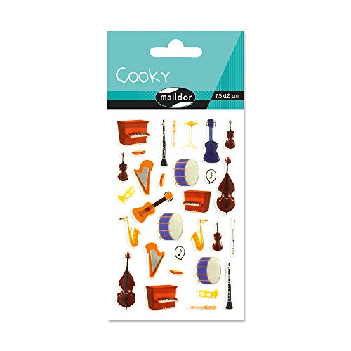 Maildor CY079C - Un sachet de gommettes 3D Cooky 1 planche 7,5x12cm, Instruments de musique (30 stickers)