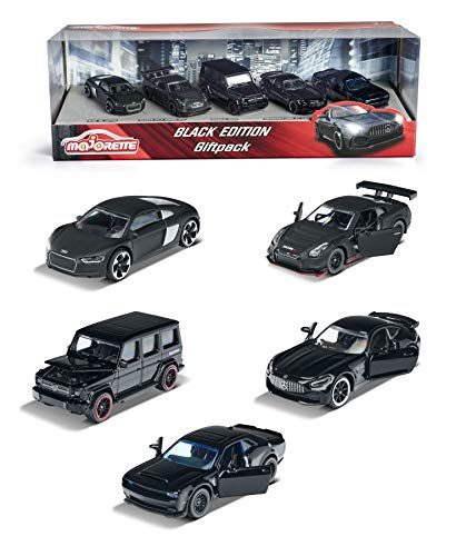 Majorette-212053174 Majorette- Set 5 Coches Black Edition, Hechos en metal Funcdido a presión, 7,5cn, Partes que se Pueden Abrir, Para Niños a Partir de 3 Años, Color (212053174)