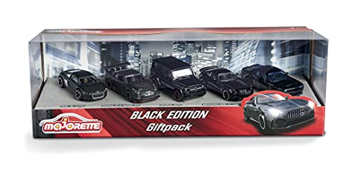 Majorette-212053174 Majorette- Set 5 Coches Black Edition, Hechos en metal Funcdido a presión, 7,5cn, Partes que se Pueden Abrir, Para Niños a Partir de 3 Años, Color (212053174)