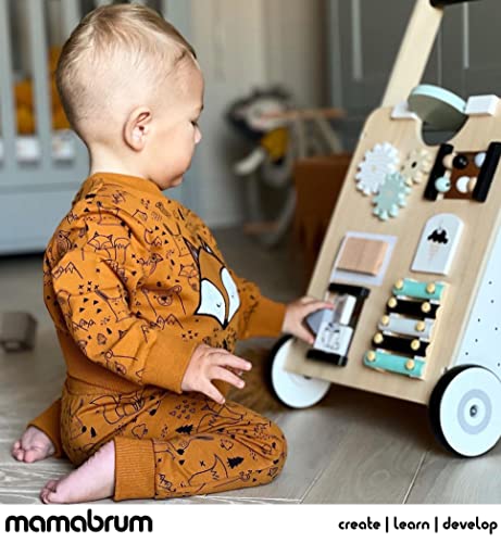 Mamabrum, Carro de Madera para Empujar y Caminar, Ruedas Antideslizantes y Bloques de Construcción, a Partir de 12 Meses, Andador Bebes De Madera - Regalo Bebe, Correpasillos Madera, Caminador Bebe