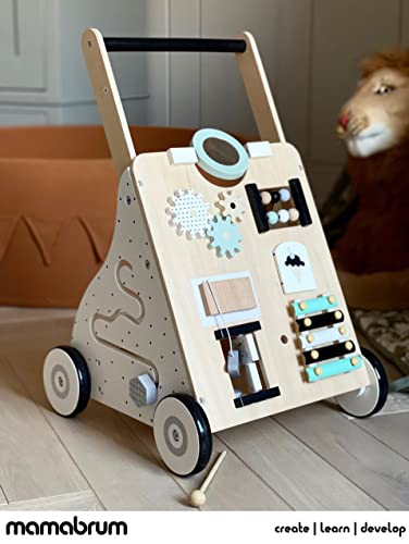 Mamabrum, Carro de Madera para Empujar y Caminar, Ruedas Antideslizantes y Bloques de Construcción, a Partir de 12 Meses, Andador Bebes De Madera - Regalo Bebe, Correpasillos Madera, Caminador Bebe