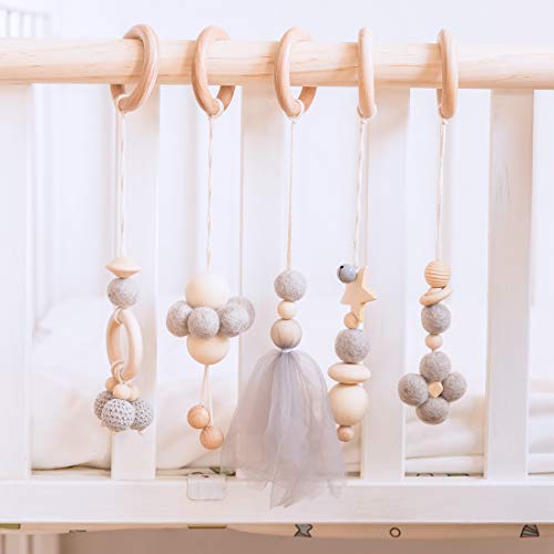 Mamimami Home Baby Play Gym Toys Juego de Juguetes Colgantes de Madera de 5 Piezas|Enfermería Orgánica Sentidos Ambientales Juguetes Sensoriales|Juguetes Modernos Para Bebés