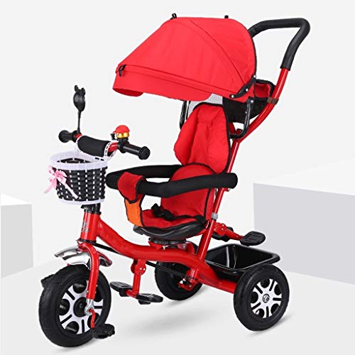 MAMINGBO Triciclo, con la sombrilla de titanio Aire rueda de absorción de choque del pedal Trike, durante 2 3 4 5 años de edad Niños Niñas interior y exterior (Color : Rojo)