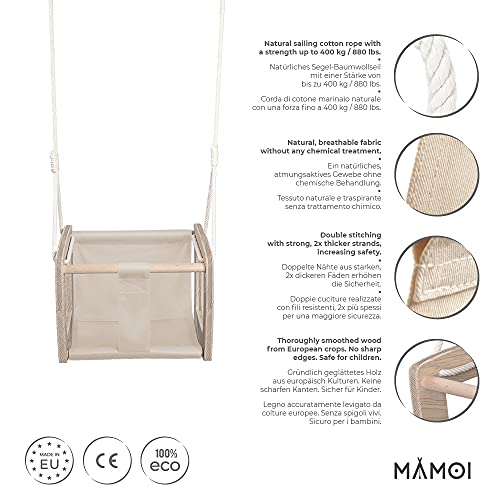 MAMOI - Balancín para bebé de Madera Lavada, diseño Interior, hasta 30 kg Eco Certificado CE. (Columpio Beige)