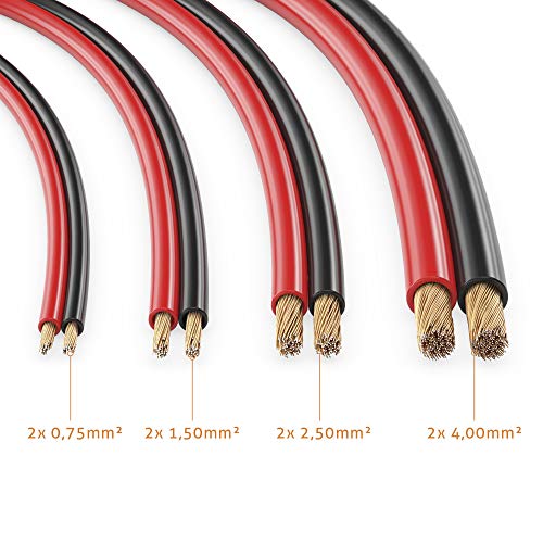 MANAX – Cable de Altavoz (2 x 2,5 mm² Rojo/Negro 30 m Anillo