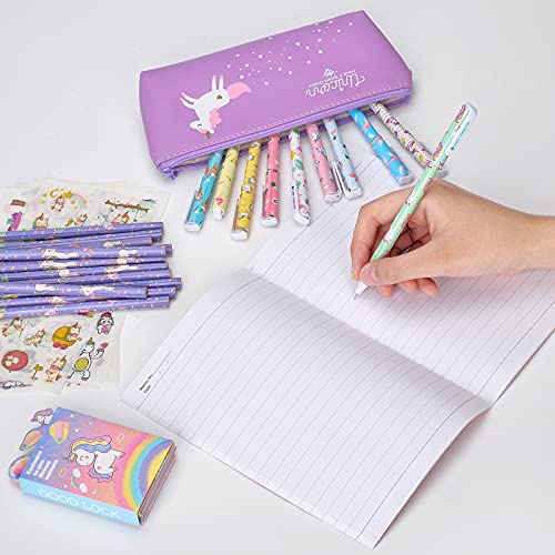 Maomaoyu Unicornio Papeleria Estuche Escolar Regalo para Niña 5 6 7 8 9 Años, Unicornio Cuaderno Bonitos Pegatina Kawaii Regalo de Cumpleaños,Morado