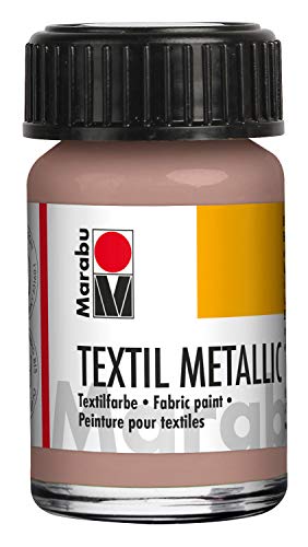 Marabu 17140039734 Textil Metallic - Pintura Textil Opaca con Efecto Mate Brillante, para Textiles claros y Oscuros, para estarcir, Lavable hasta 40 °C, 15 ml, Color Oro Rosa