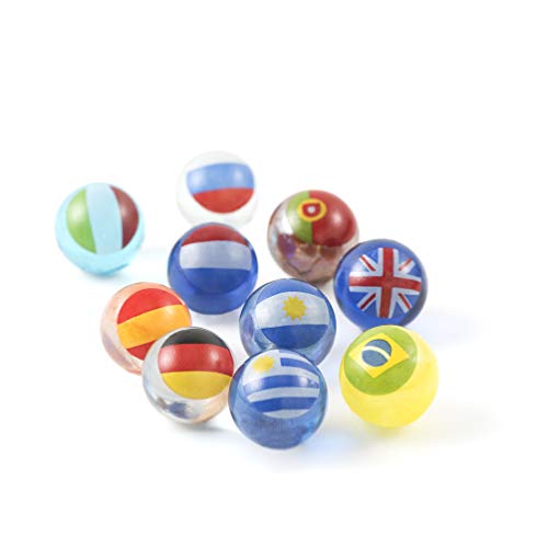 MARBLEFLAGS 20 CANICAS de Cristal con Banderas de Paises | Ideal para Circuitos de Canicas