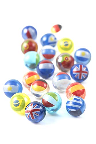 MARBLEFLAGS 20 CANICAS de Cristal con Banderas de Paises | Ideal para Circuitos de Canicas