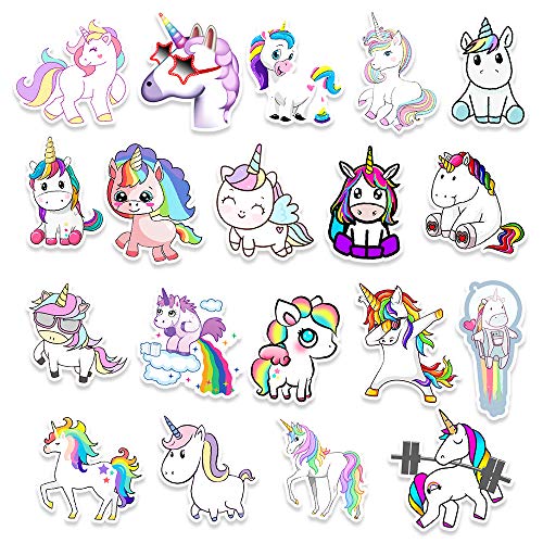 MARSFORCE Pegatinas de unicornio impermeables de vinilo para portátiles, botellas de agua, monopatín, equipaje, coche, moto, bicicleta, guitarra, PS4, maleta, snowboard, iPhone y iPad [50 pcs]