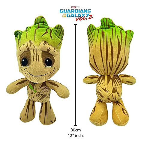 Marvel, Baby Groot Peluche, Guardianes de la Galaxia, clásico, maceta, con mono rojo y cinta de casete, 30 CM (12") - Licencia Oficial (BABY GROOT CLÁSICO)