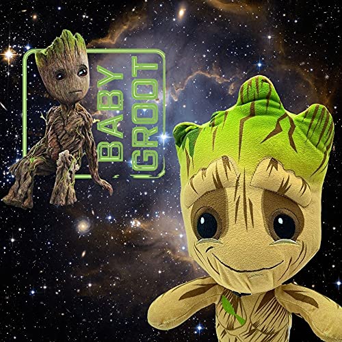 Marvel, Baby Groot Peluche, Guardianes de la Galaxia, clásico, maceta, con mono rojo y cinta de casete, 30 CM (12") - Licencia Oficial (BABY GROOT CLÁSICO)