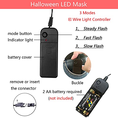 Máscara LED de Halloween – Máscara de luz LED Máscara de miedo de alambre EL para mascarada Cosplay Light Up Máscara facial para niños, hombres, mujeres, fiesta de Halloween (azul hielo)