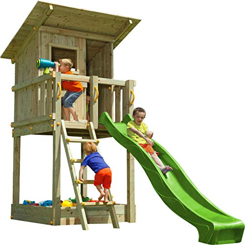 | MASGAMES | Parque infantil Beach Hut L | Plataforma a 120 cm de altura | rampa de tobogán con conector a manguera | anclajes incluidos | Uso doméstico |