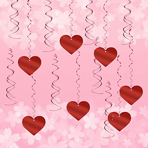 Matogle Decoración Colgante Espiral para San Vatentín 30pcs Espirales de Corazones Rojos para Adornar Techo Remolinos Colgantes Corazón Serpentina Decoración de Aniversario Cumpleaños Habitación