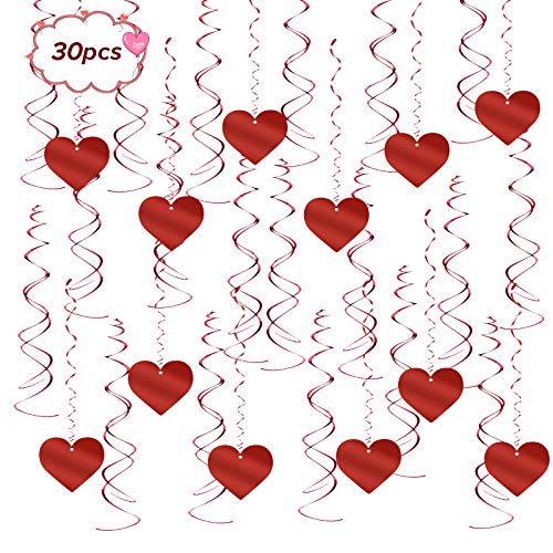 Matogle Decoración Colgante Espiral para San Vatentín 30pcs Espirales de Corazones Rojos para Adornar Techo Remolinos Colgantes Corazón Serpentina Decoración de Aniversario Cumpleaños Habitación