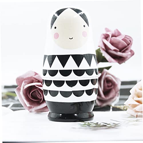 Matryoshka ruso de madera Muñecas de madera en blanco y negro Muñecas de muñeca rusa para niños Decoración de regalo de juguete 5pcs bonita decoración del hogar Artesanía