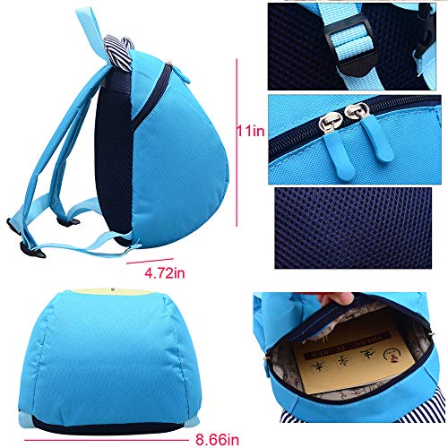 MCUILEE Mochila Infantil Oso Small Mochilas Escolares con Correa para el Pecho Correa Mochila para niña Menor de 3 años (Azul)