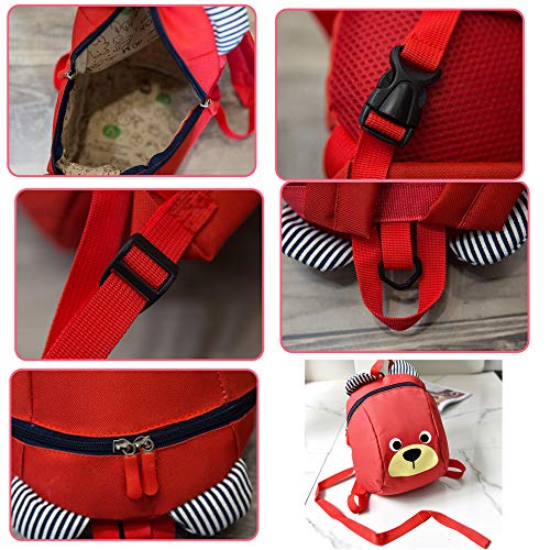 MCUILEE Mochila Infantil Oso Small Mochilas Escolares con Correa para el Pecho Correa Mochila para niña Menor de 3 años (Rojo)