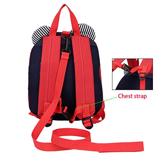 MCUILEE Mochila Infantil Oso Small Mochilas Escolares con Correa para el Pecho Correa Mochila para niña Menor de 3 años (Rojo)