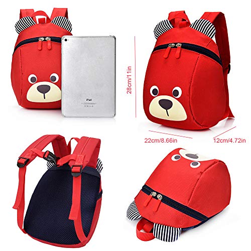 MCUILEE Mochila Infantil Oso Small Mochilas Escolares con Correa para el Pecho Correa Mochila para niña Menor de 3 años (Rojo)