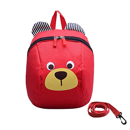 MCUILEE Mochila Infantil Oso Small Mochilas Escolares con Correa para el Pecho Correa Mochila para niña Menor de 3 años (Rojo)