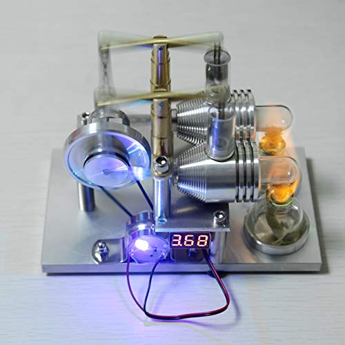 ME. Enjomor - Motor de equilibrio tipo motor Stirling, Custom LTD doble cilindro de aire caliente, motor con voltímetro y luz LED, juguete educativo para experimentos de física, kit de regalo, tipo A