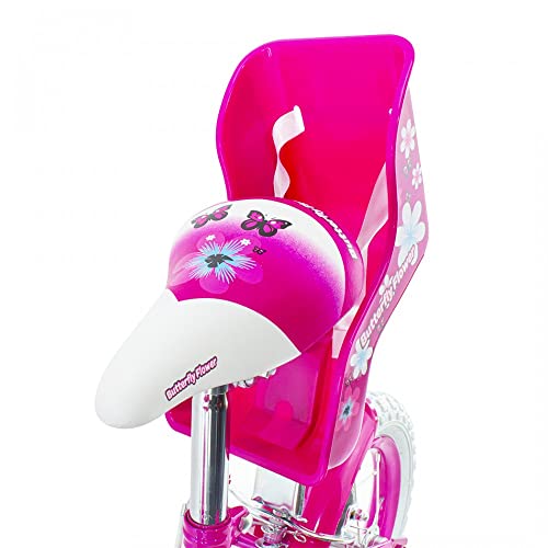 Mediawave Store - Bicicleta Butterfly Fly Flower, talla 12, bicicleta para niña 510132, edad 2-5 años, idea regalo, bicicleta para niña, niña, rosa y blanco, con porta muñecas