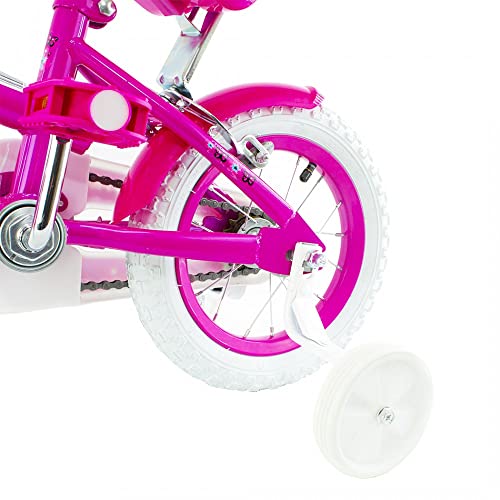 Mediawave Store - Bicicleta Butterfly Fly Flower, talla 12, bicicleta para niña 510132, edad 2-5 años, idea regalo, bicicleta para niña, niña, rosa y blanco, con porta muñecas