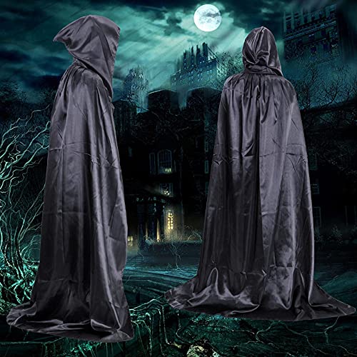 Meet-shop Largo Capa con Capucha,Capas de Halloween,Mujeres Hombres Niños Disfraz de Halloween Halloween Fiesta Vampiro Bruja Traje Cape Carnival Carnival Costume Cosplay Cape Hooded Black