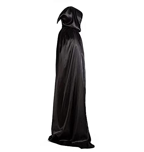 Meet-shop Largo Capa con Capucha,Capas de Halloween,Mujeres Hombres Niños Disfraz de Halloween Halloween Fiesta Vampiro Bruja Traje Cape Carnival Carnival Costume Cosplay Cape Hooded Black