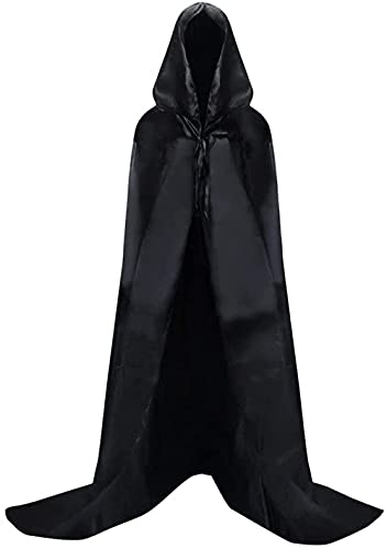 Meet-shop Largo Capa con Capucha,Capas de Halloween,Mujeres Hombres Niños Disfraz de Halloween Halloween Fiesta Vampiro Bruja Traje Cape Carnival Carnival Costume Cosplay Cape Hooded Black