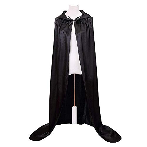 Meet-shop Largo Capa con Capucha,Capas de Halloween,Mujeres Hombres Niños Disfraz de Halloween Halloween Fiesta Vampiro Bruja Traje Cape Carnival Carnival Costume Cosplay Cape Hooded Black