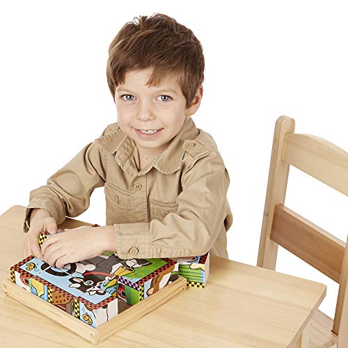 Melissa & Doug- Farm Puzzle con Cubi in Legno, 775