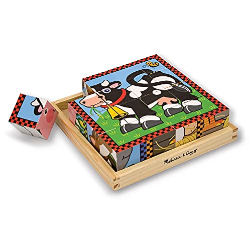 Melissa & Doug- Farm Puzzle con Cubi in Legno, 775