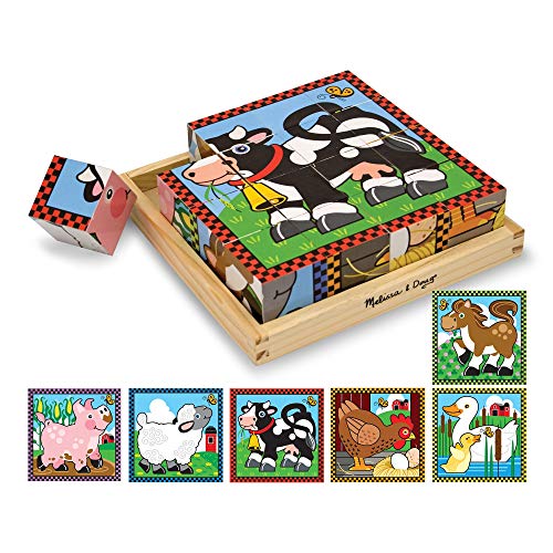 Melissa & Doug- Farm Puzzle con Cubi in Legno, 775