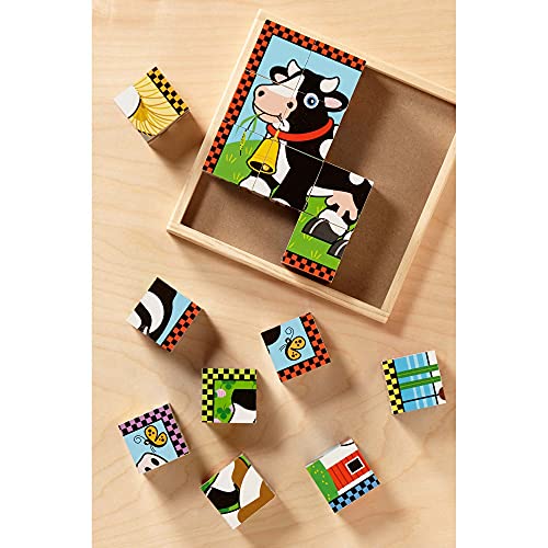 Melissa & Doug- Farm Puzzle con Cubi in Legno, 775