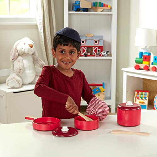 Melissa & Doug- Juego de Accesorios de Madera para la Cocina, Color rojo, 2+ (12610)