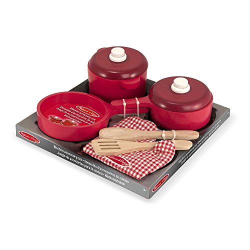 Melissa & Doug- Juego de Accesorios de Madera para la Cocina, Color rojo, 2+ (12610)