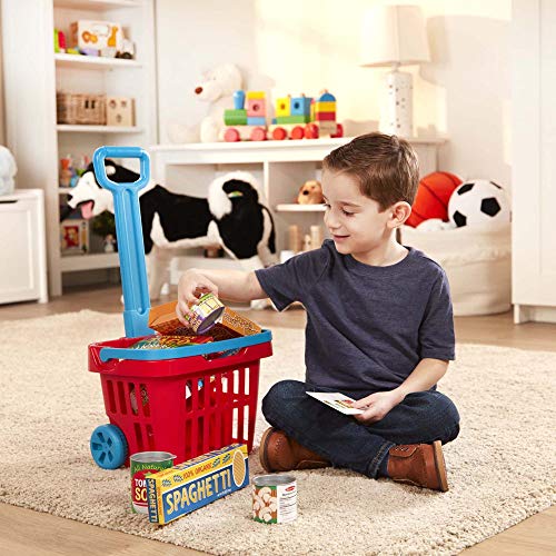 Melissa & Doug - Juego de cesta de compra para llenar y hacer rodar, comida de juguete, construcción resistente, 11 piezas, dimensiones: 35,5 x 30 x 24,5 cm (14073) , color/modelo surtido