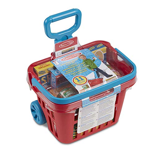 Melissa & Doug - Juego de cesta de compra para llenar y hacer rodar, comida de juguete, construcción resistente, 11 piezas, dimensiones: 35,5 x 30 x 24,5 cm (14073) , color/modelo surtido