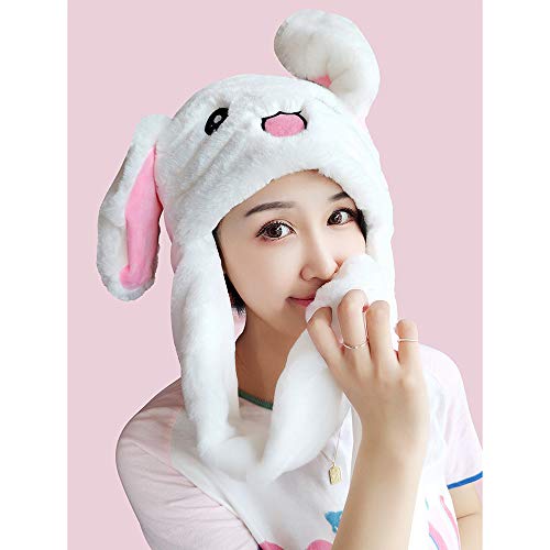 MENGZHEN - Gorro de Conejo de Peluche con Orejas Que se levantan al presionar Las Patas, Blanco con LED.