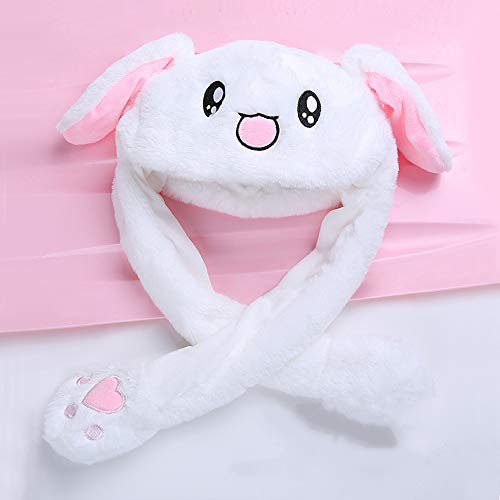 MENGZHEN - Gorro de Conejo de Peluche con Orejas Que se levantan al presionar Las Patas, Blanco con LED.