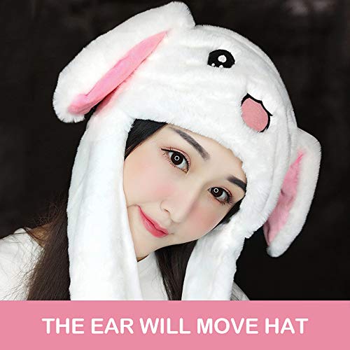 MENGZHEN - Gorro de Conejo de Peluche con Orejas Que se levantan al presionar Las Patas, Blanco con LED.