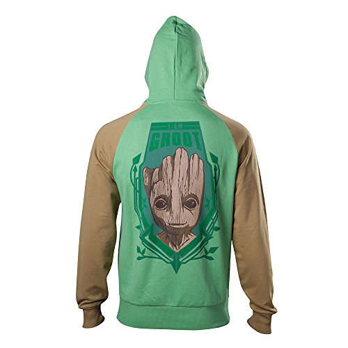 Meroncourt Marvel Comics Guardians of The Galaxy Vol. 2 Men's Groot Full Length Zipper Hoodie, Large, Green/Tan Sudadera con Capucha, Multicolor, L para Hombre