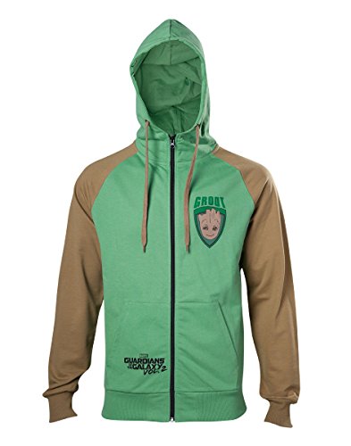 Meroncourt Marvel Comics Guardians of The Galaxy Vol. 2 Men's Groot Full Length Zipper Hoodie, Large, Green/Tan Sudadera con Capucha, Multicolor, L para Hombre