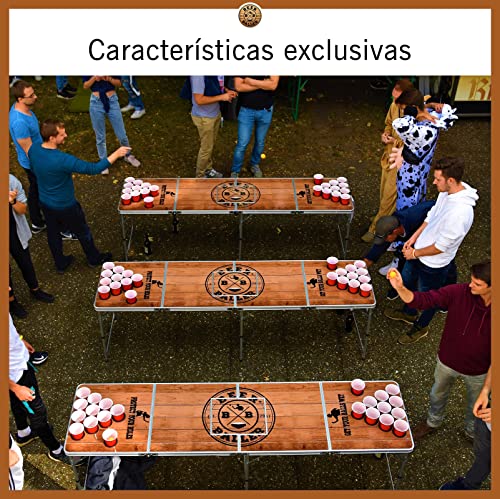 Mesa de Beer Pong Premium de BeerBaller – diseño en Madera (Resistente al Agua) – Compartimento refrigerante Integrado – Huecos para la Estabilidad de los Vasos y guardabolas (Incluye 6 Bolas Gratis)